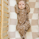 Brown Floral Ribbed Bamboo Knot Gown | Milk & Baby