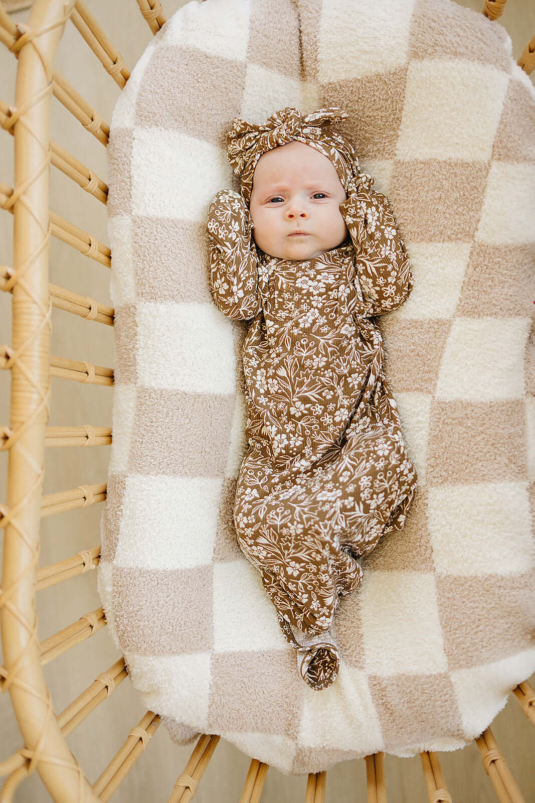 Brown Floral Ribbed Bamboo Knot Gown | Milk & Baby