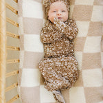 Brown Floral Ribbed Bamboo Knot Gown | Milk & Baby