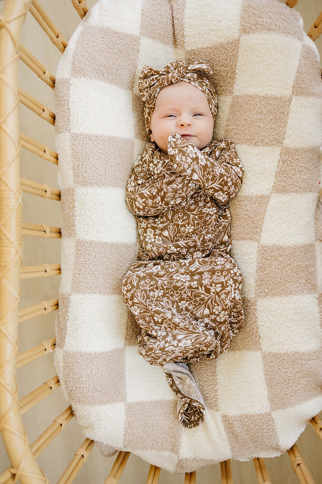 Brown Floral Ribbed Bamboo Knot Gown | Milk & Baby