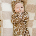 Brown Floral Ribbed Bamboo Knot Gown | Milk & Baby