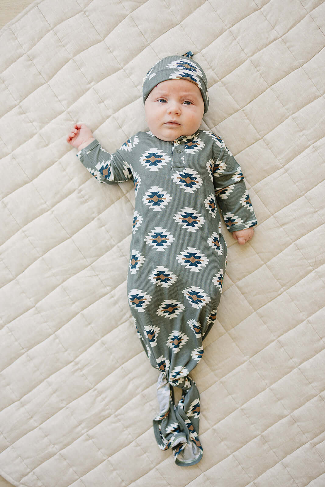 Southwest Aztec Ribbed Bamboo Knot Gown | Milk & Baby