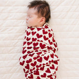 Hearts Ribbed Bamboo Stretch Swaddle | Milk & Baby