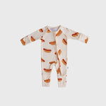 Hot Dogs | Bamboo Zip Pajamas featuring playful hot dog prints on a cozy bamboo fabric.