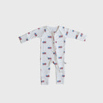 Americana  | Ribbed Bamboo Zip Pajamas featuring a playful flag print, perfect for cozy sleep and play.