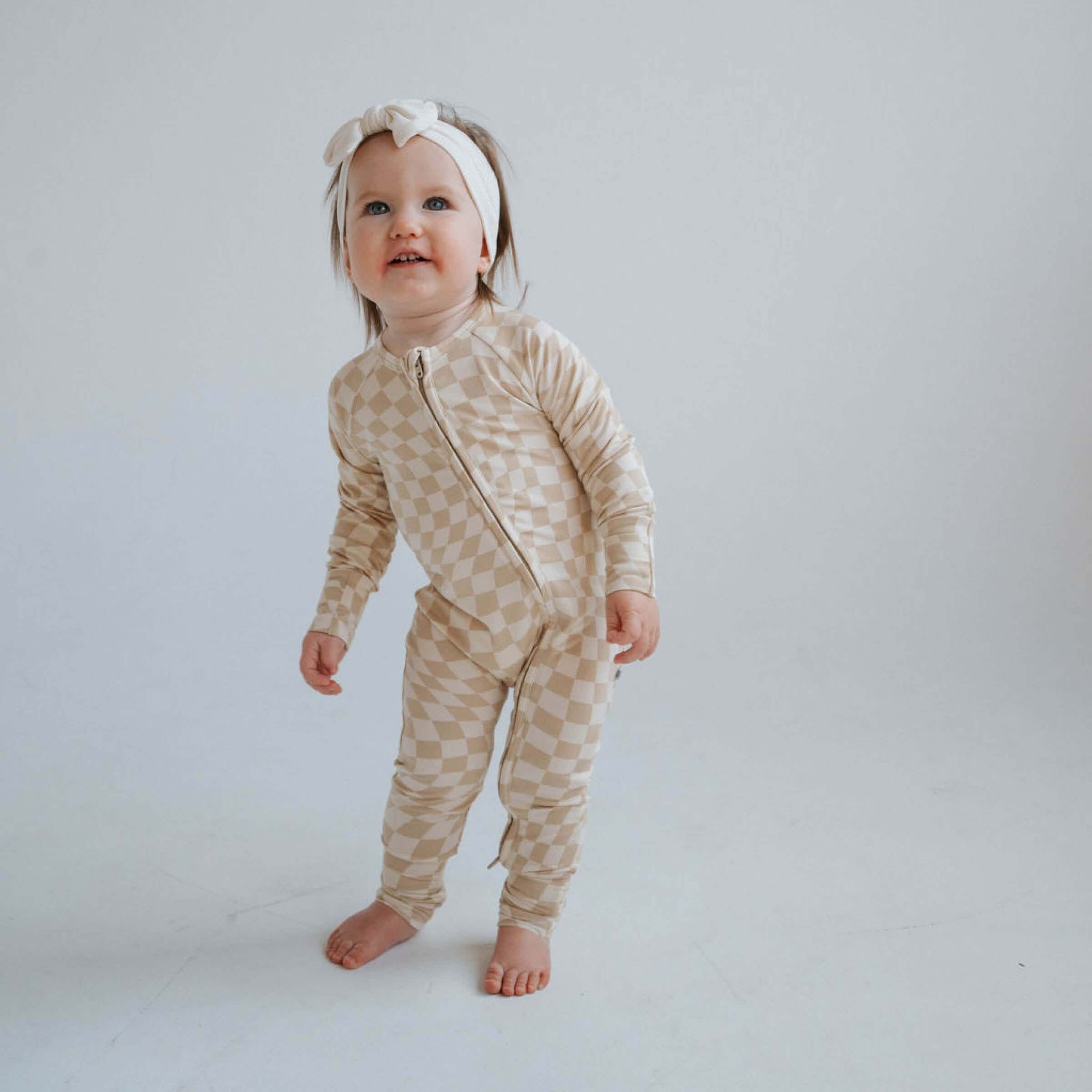 Wavy Checker | Bamboo Zip Romper | Milk & Baby