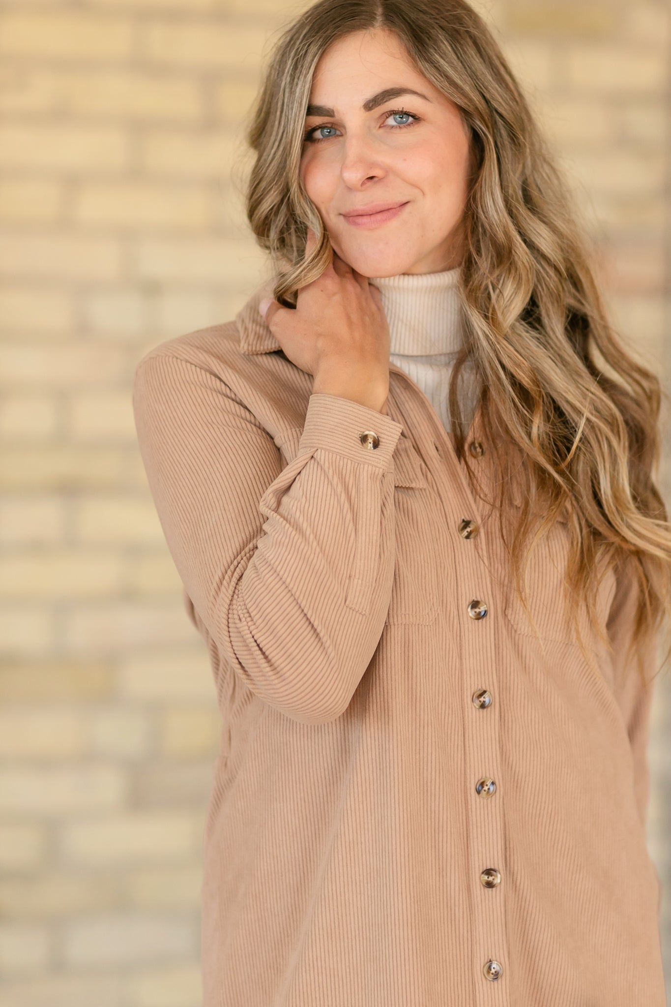Anika Corduroy Midi Shirt Dress in Brown - detail