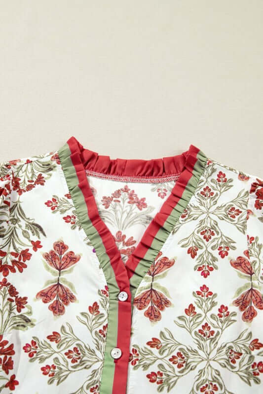 Floral Contrast Trim Frilled Neck Dress | Milk & Baby