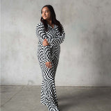 B&W Wavy Checker | Women's Flare Set (Long Sleeve) | Milk & Baby