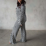 B&W Wavy Checker | Women's Flare Set (Long Sleeve) | Milk & Baby