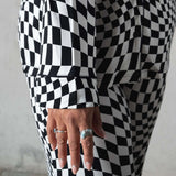 B&W Wavy Checker | Women's Flare Set (Long Sleeve) | Milk & Baby