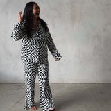 B&W Wavy Checker | Women's Flare Set (Long Sleeve) | Milk & Baby