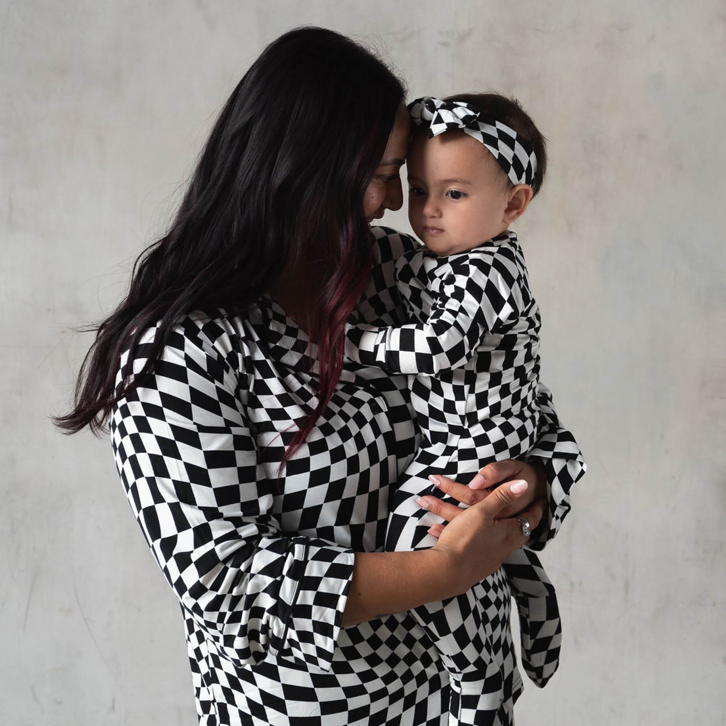 B&W Wavy Checker | Bamboo Zip Romper | Milk & Baby