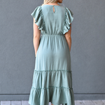 Cotton Gauze Ruffle Midi Dress in Seafoam Green - back