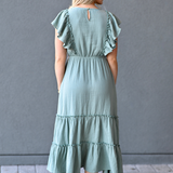 Cotton Gauze Ruffle Midi Dress in Seafoam Green - back