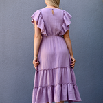 Cotton Gauze Ruffle Midi Dress in Lavender - back