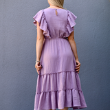 Cotton Gauze Ruffle Midi Dress in Lavender - back