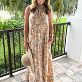 Tie Back Bow Nursing Dress in Sunset Floral - styled with sandals