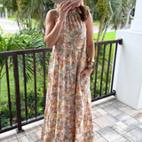 Tie Back Bow Nursing Dress in Sunset Floral - front