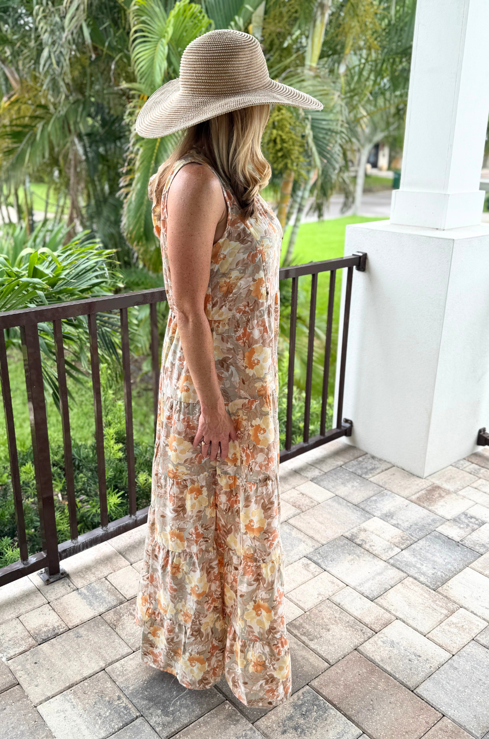 Tie Back Bow Nursing Dress in Sunset Floral - side drape