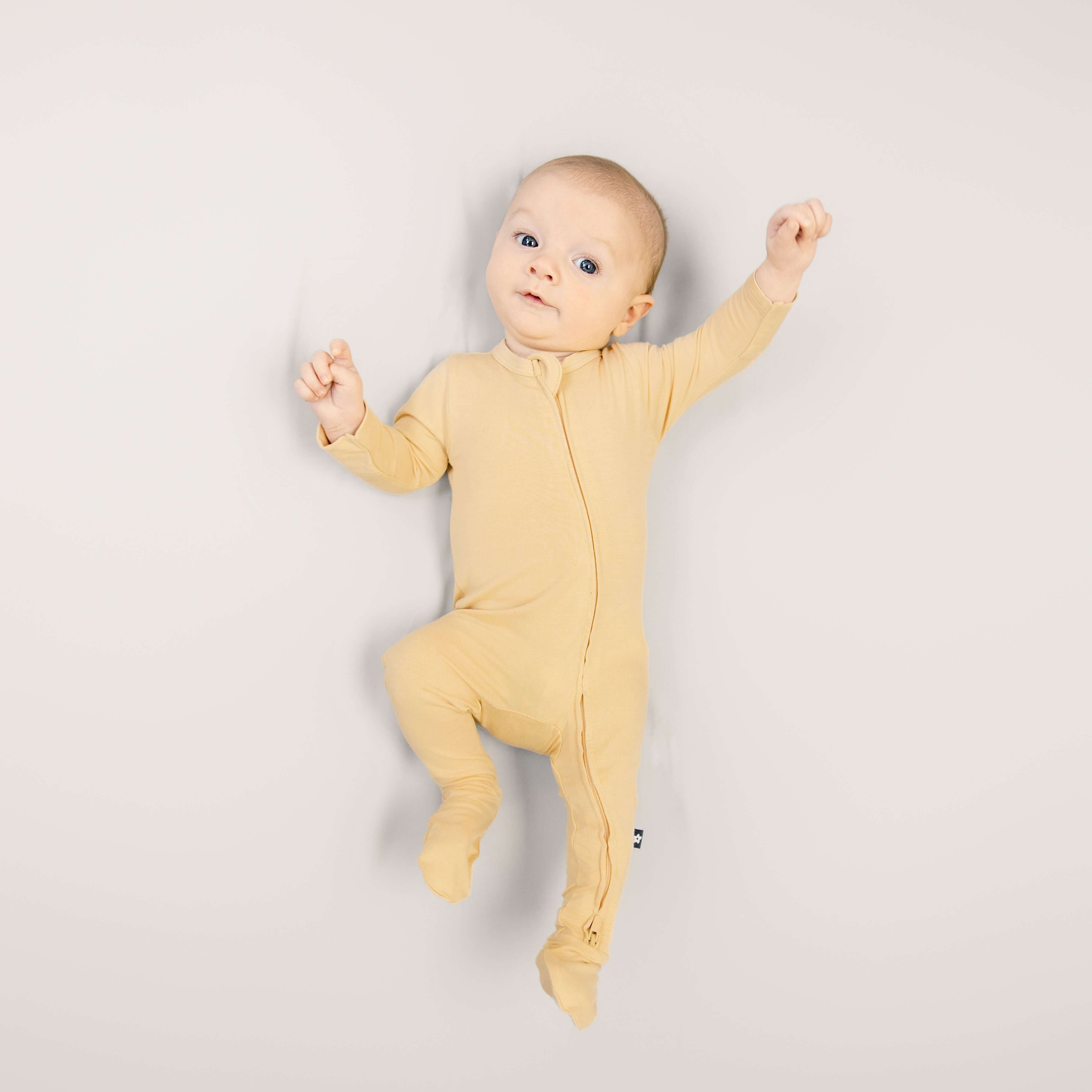 Larkspur Baby Zip Footie in Golden Sand | Milk & Baby