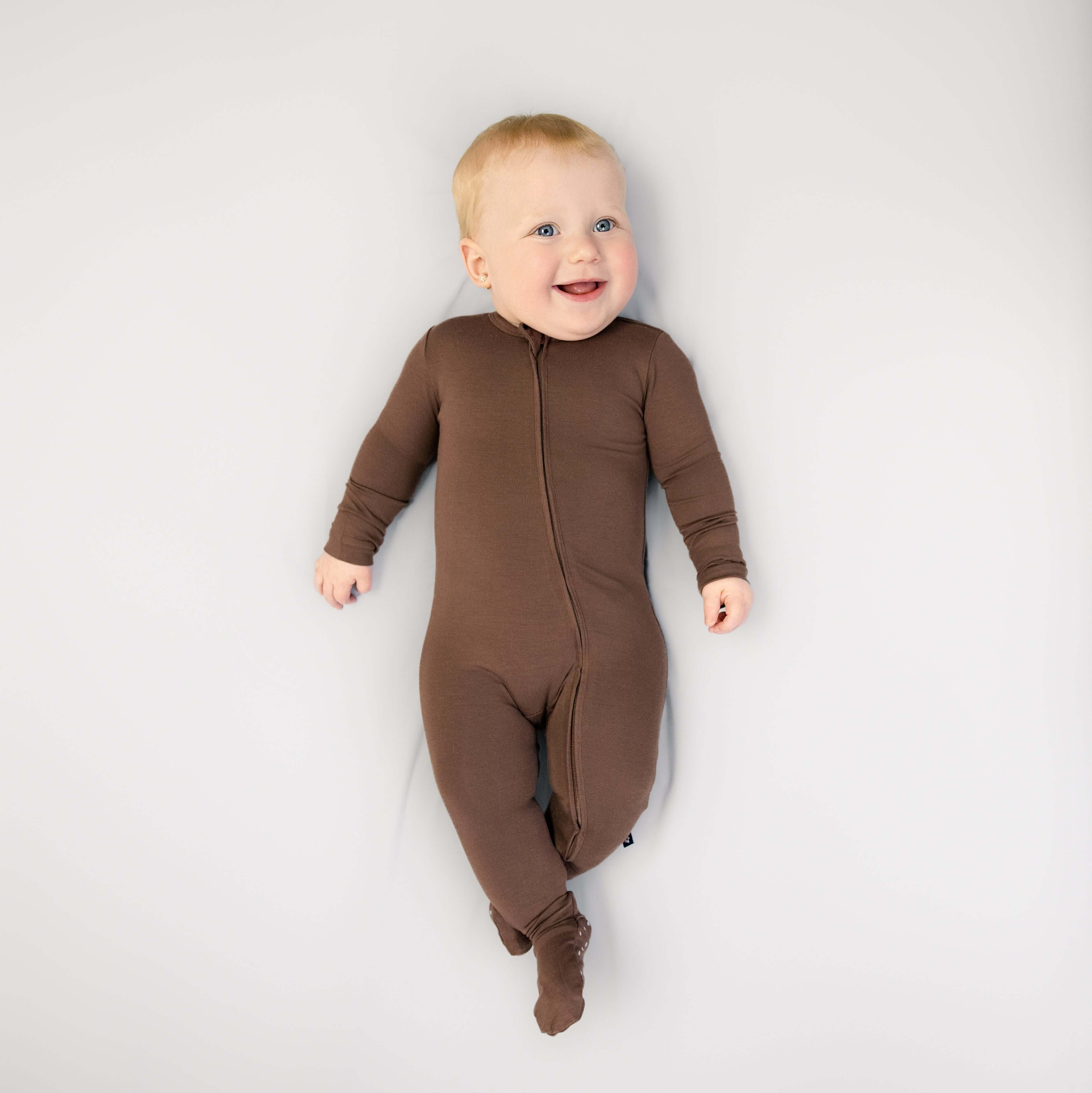 Larkspur Baby Zip Footie in Chestnut | Milk & Baby