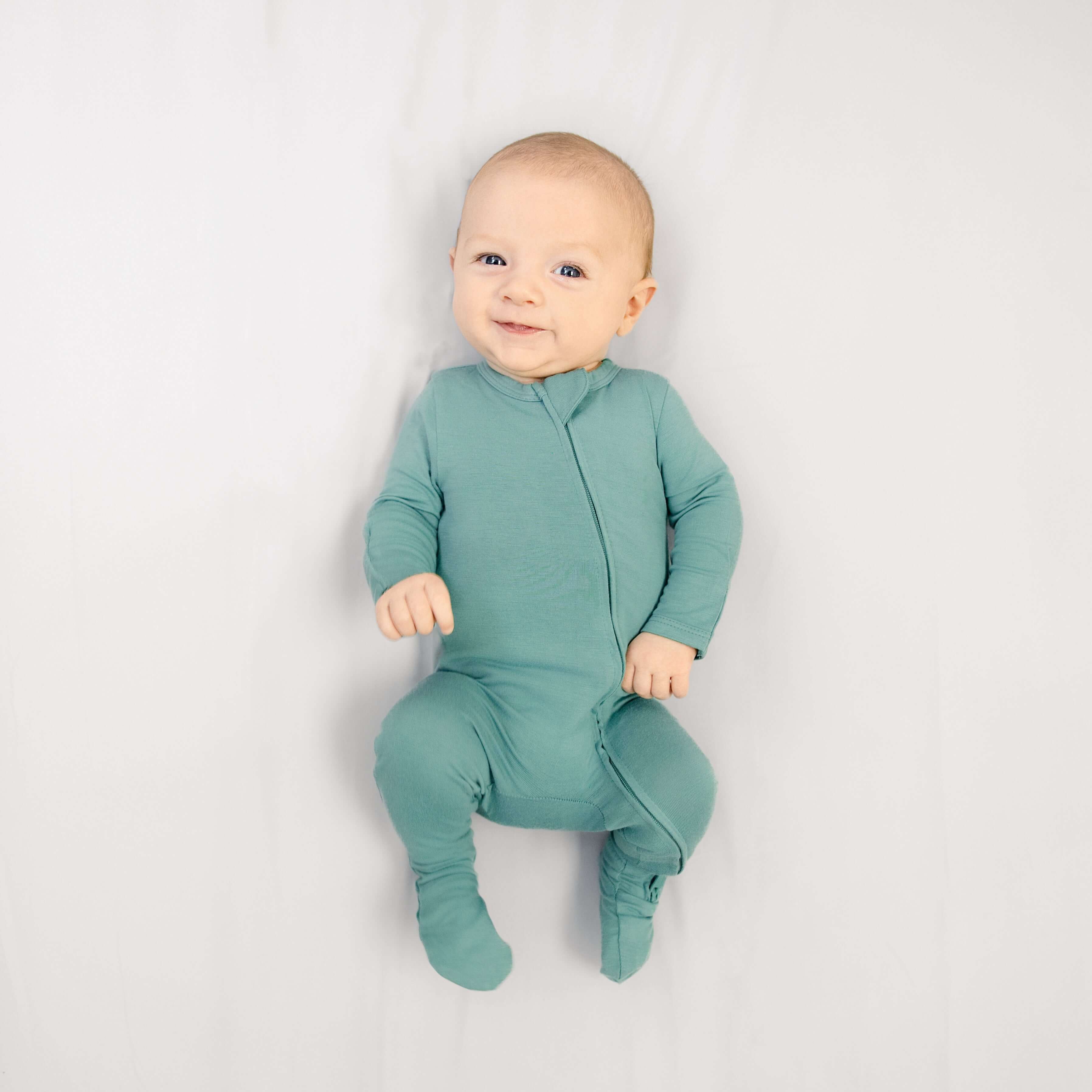 Larkspur Baby Zip Footie in Jade | Milk & Baby