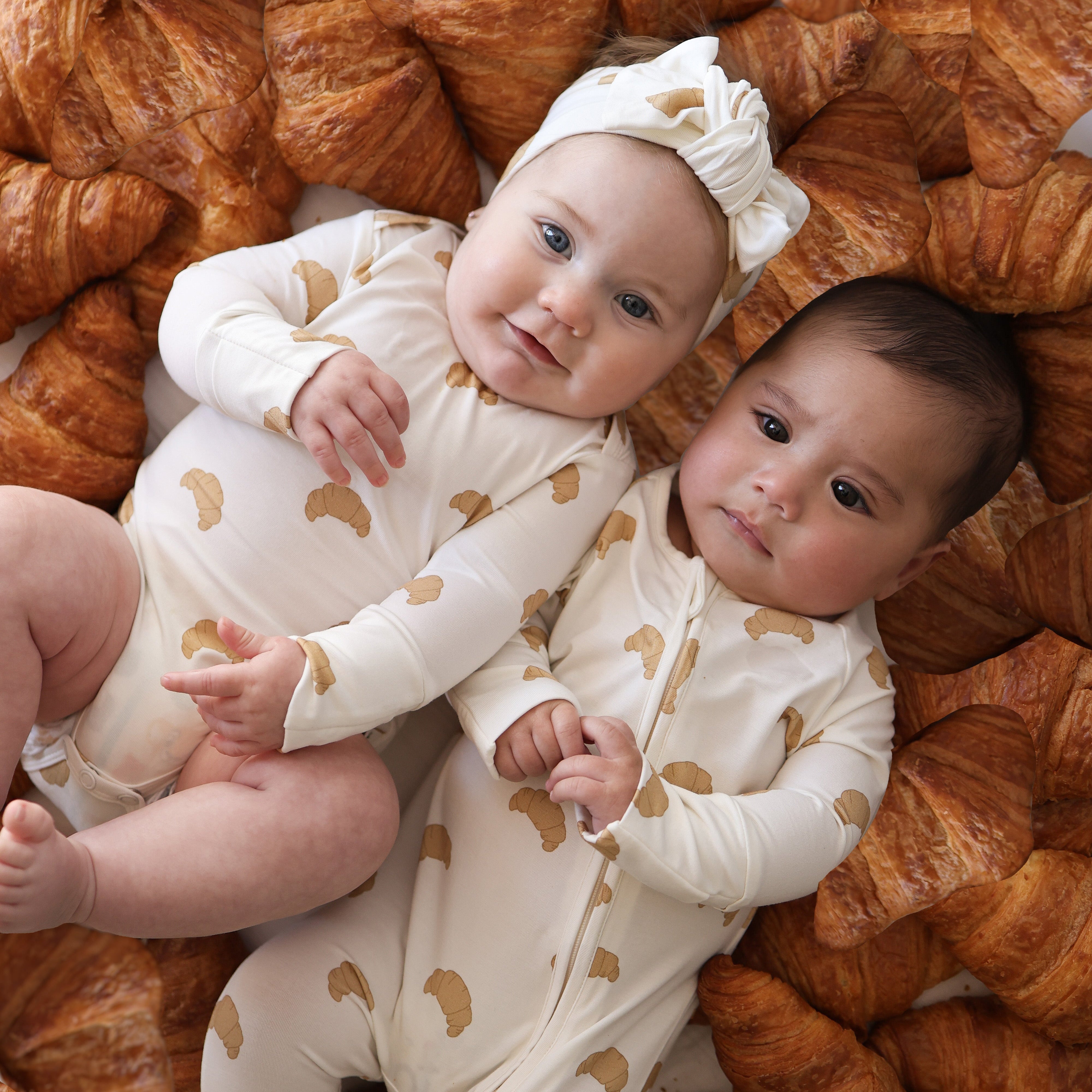 Croissants | Long Sleeve Bamboo Snapsuit | Milk & Baby