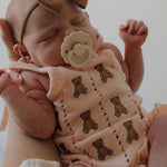 Lottie | Knit Ruffle Romper with embroidered teddy bears, perfect for babies | milk & baby.