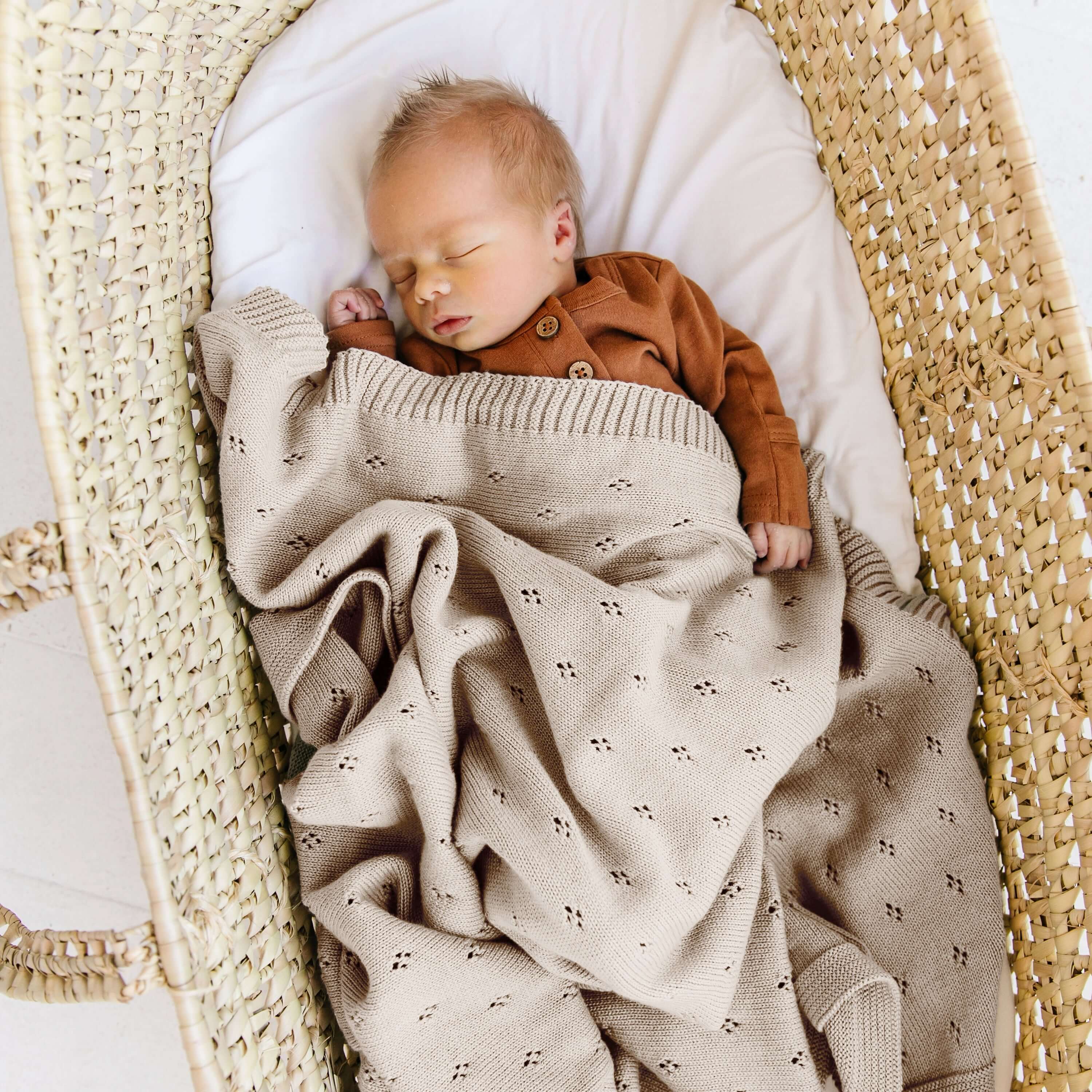 Beige | Organic Cotton Pointelle Baby Blanket | Milk & Baby
