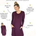 Betsy Ribbed Bamboo Nursing & Maternity Nightgown with a shelf bra in Plum - Milk & Baby 