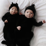Black Ribbed Knotted Newborn Gown Set | Milk & Baby