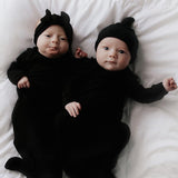 Black Ribbed Knotted Newborn Gown Set | Milk & Baby