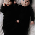 Black Ribbed Knotted Newborn Gown Set | Milk & Baby