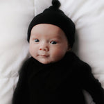 Black Ribbed Knotted Newborn Gown Set | Milk & Baby