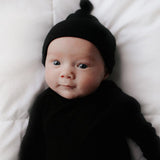 Black Ribbed Knotted Newborn Gown Set | Milk & Baby