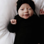 Black Ribbed Knotted Newborn Gown Set | Milk & Baby