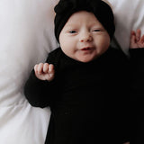 Black Ribbed Knotted Newborn Gown Set | Milk & Baby
