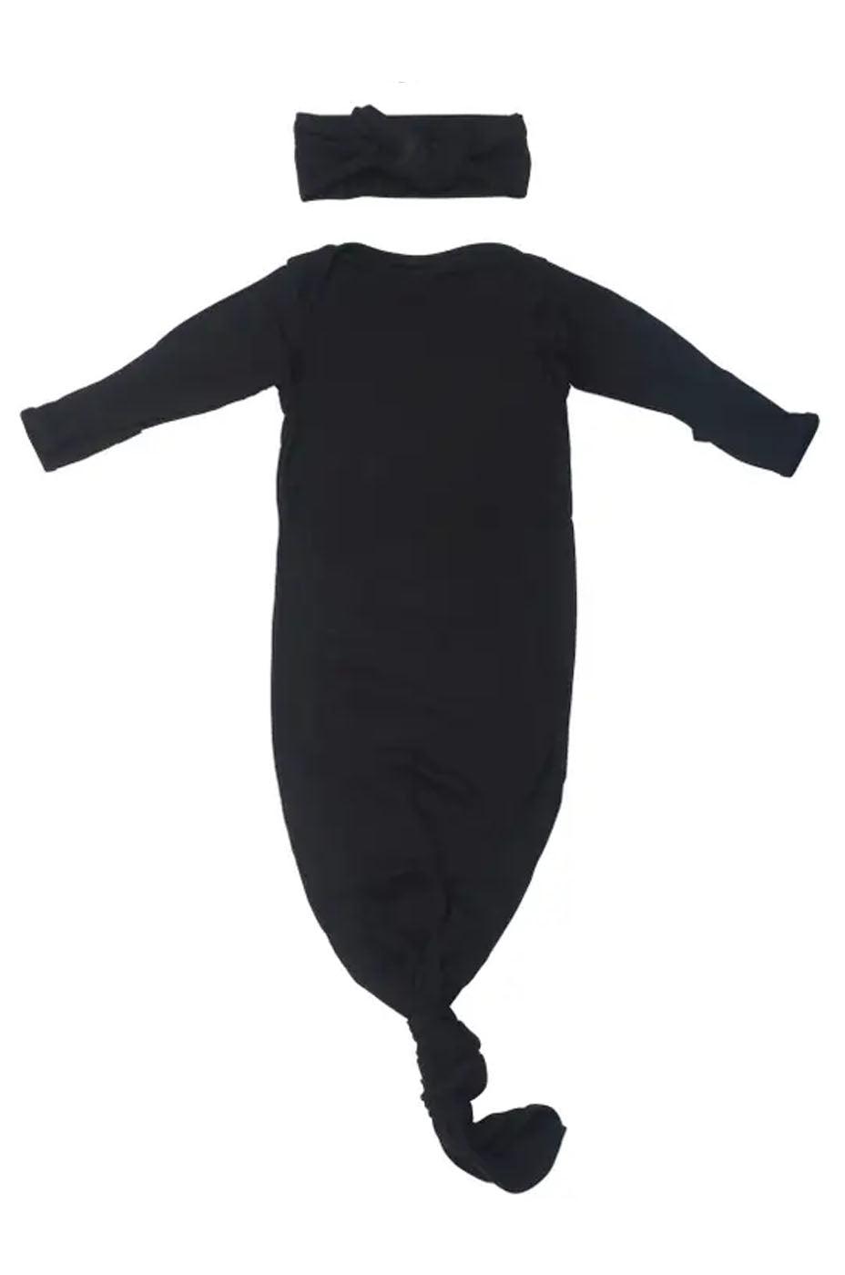 Black Ribbed Knotted Newborn Gown Set | Milk & Baby