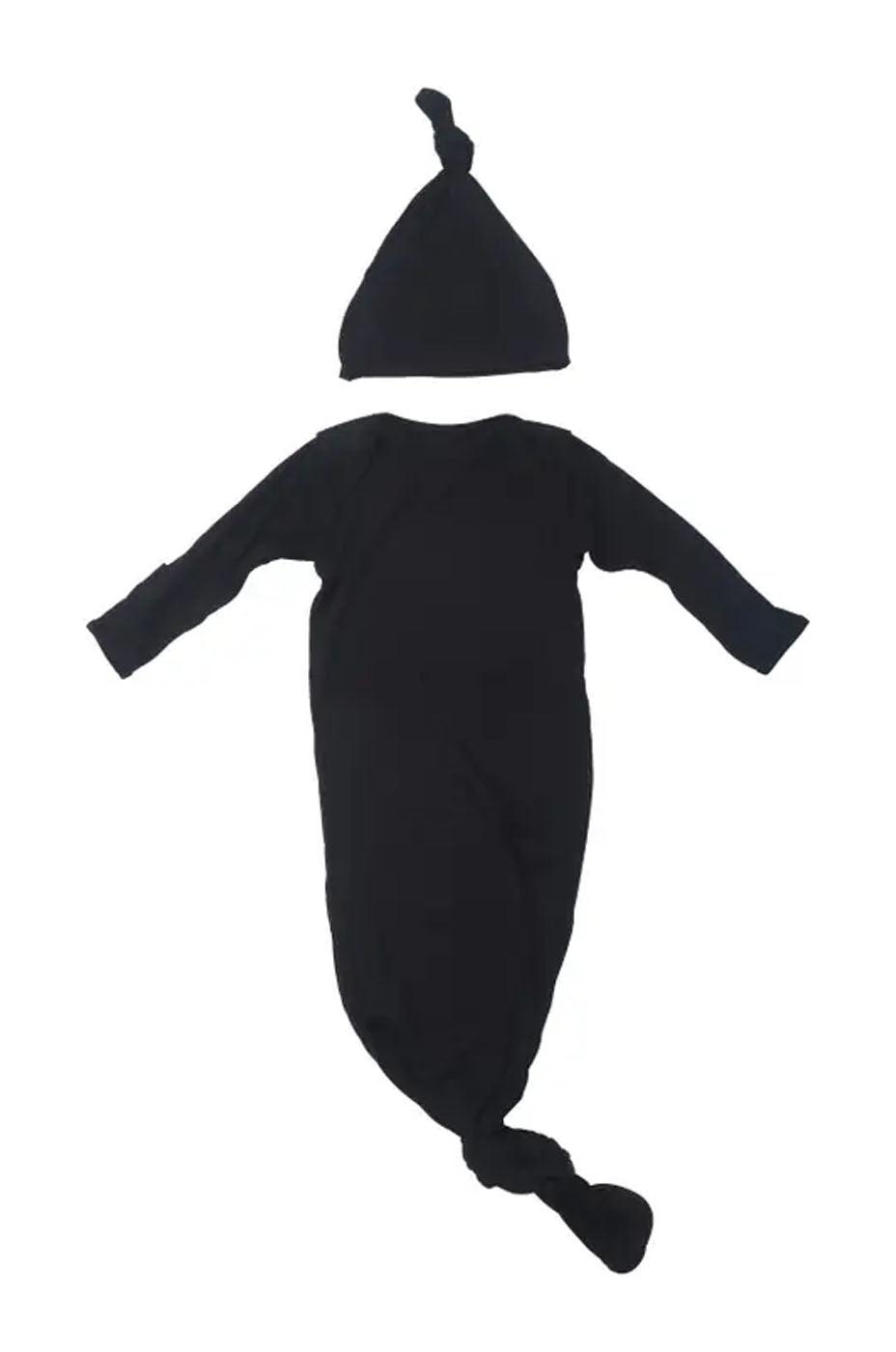 Black Ribbed Knotted Newborn Gown Set | Milk & Baby