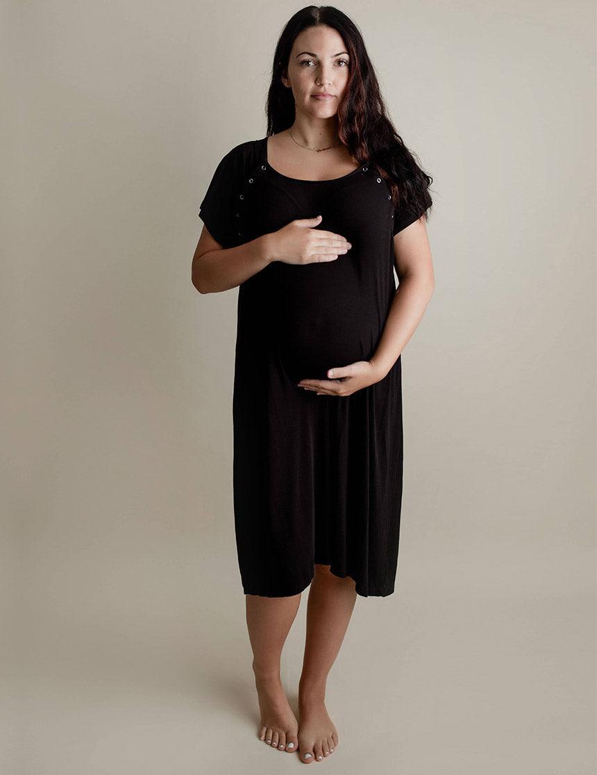 Black Ribbed Labor & Delivery Gown | Milk & Baby