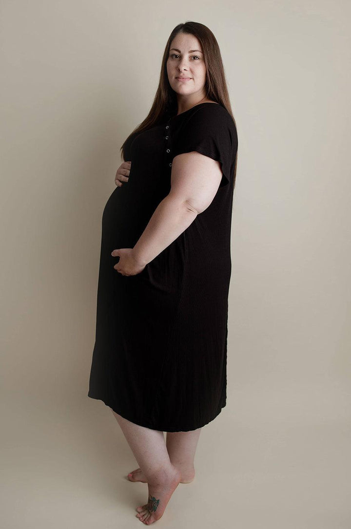 Black Ribbed Labor & Delivery Gown - Milk & Baby 