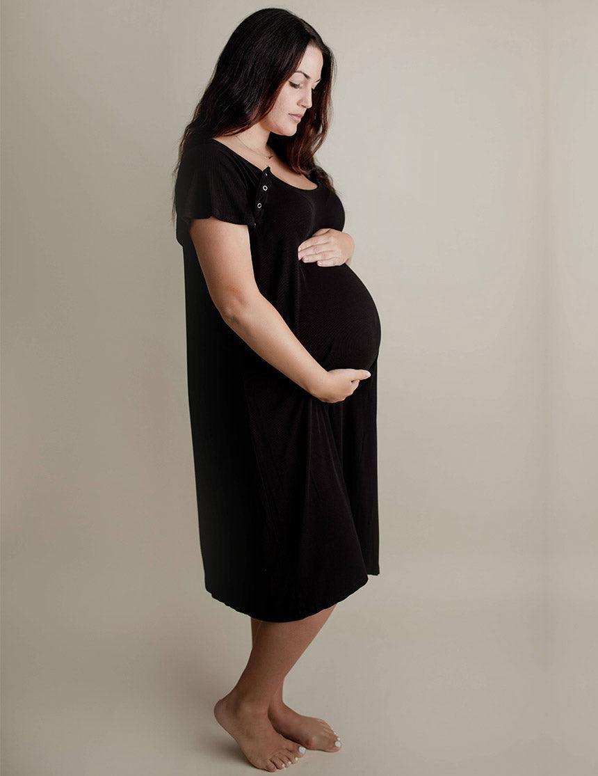 Black Ribbed Labor & Delivery Gown | Milk & Baby
