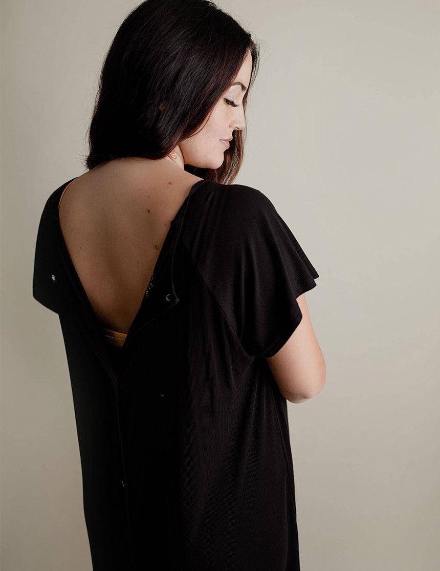 Black Ribbed Labor & Delivery Gown | Milk & Baby
