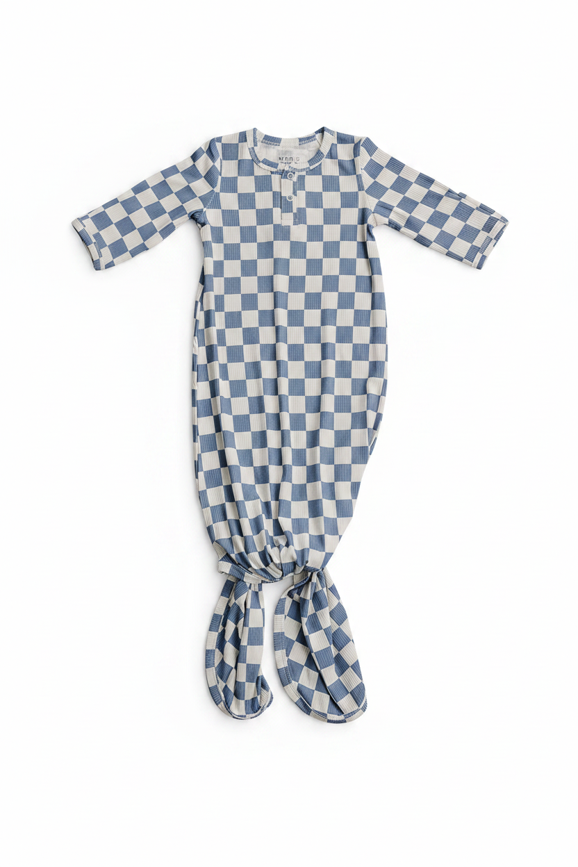 Blue Checkered Ribbed Bamboo Knot Gown - Portrait