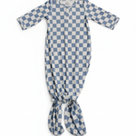 Blue Checkered Ribbed Bamboo Knot Gown - Portrait