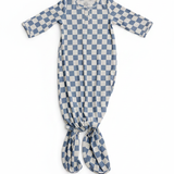 Blue Checkered Ribbed Bamboo Knot Gown - Portrait