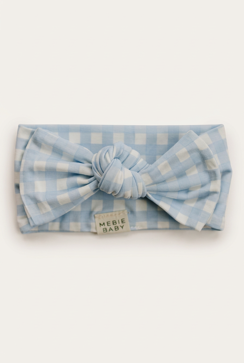 Blue Gingham head wrap with more space and a subtle background