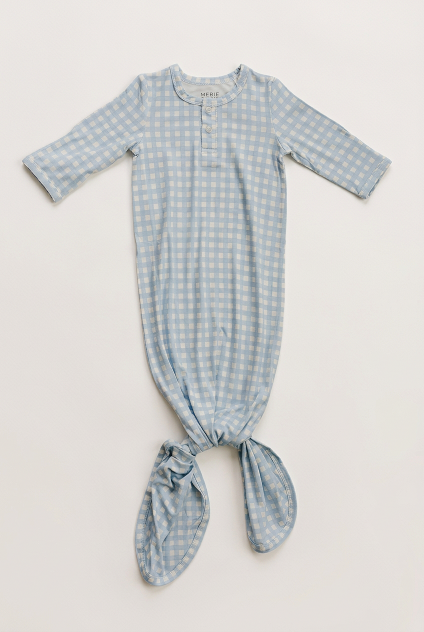 Blue Gingham knot gown with more space and a subtle background