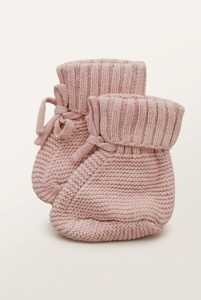 Blush Pink knit booties with more space and a subtle background
